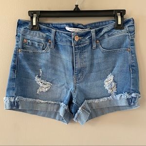 Celebrity Pink Mid Rise Medium Wash Distressed Jean Shorts Size 29